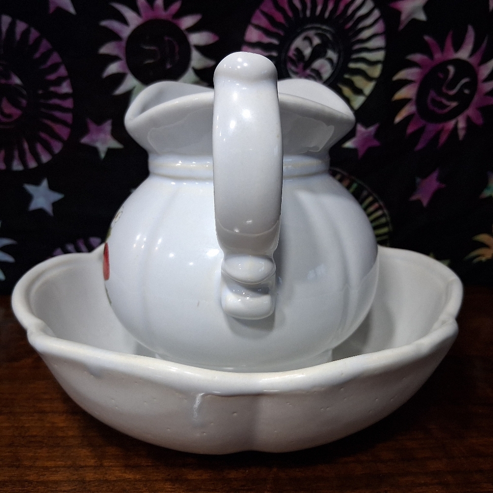 Vintage McCoy Strawberry Country Pitcher And Basin Set Wash Bowl 7528 USA - Picture 7 of 14